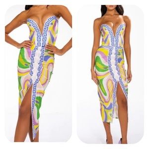 Akira S Evolve Front Slit Midi Skirt & Deep V Corset Top set